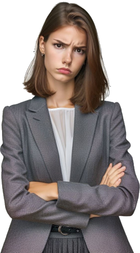 a picture of a woman with a frustrated look